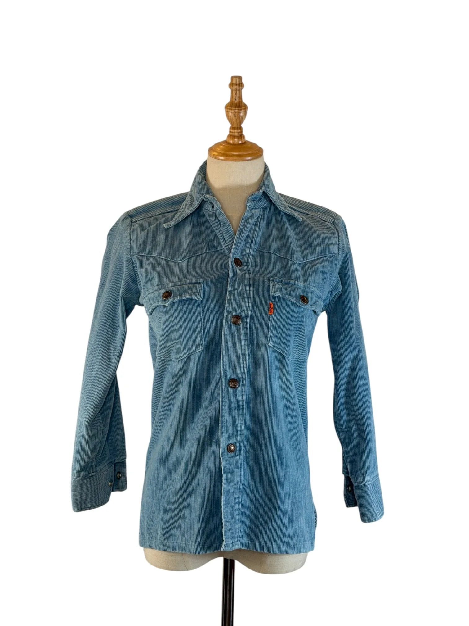 Vintage 70s Levi's Orange Tab Light Blue Corduroy Western Shirt