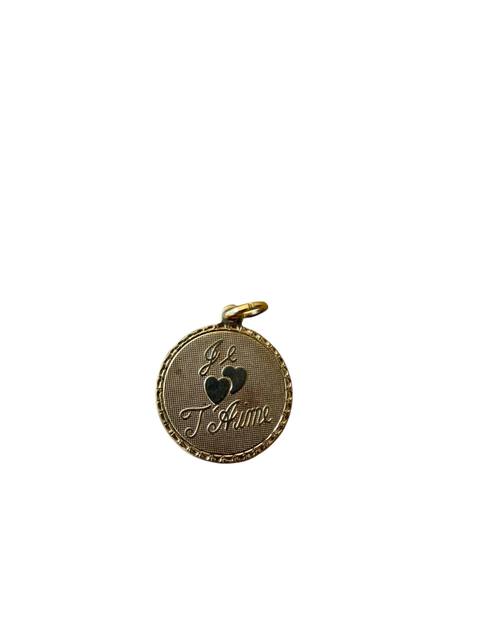Vintage Small Round Je T'aime Brass Charm