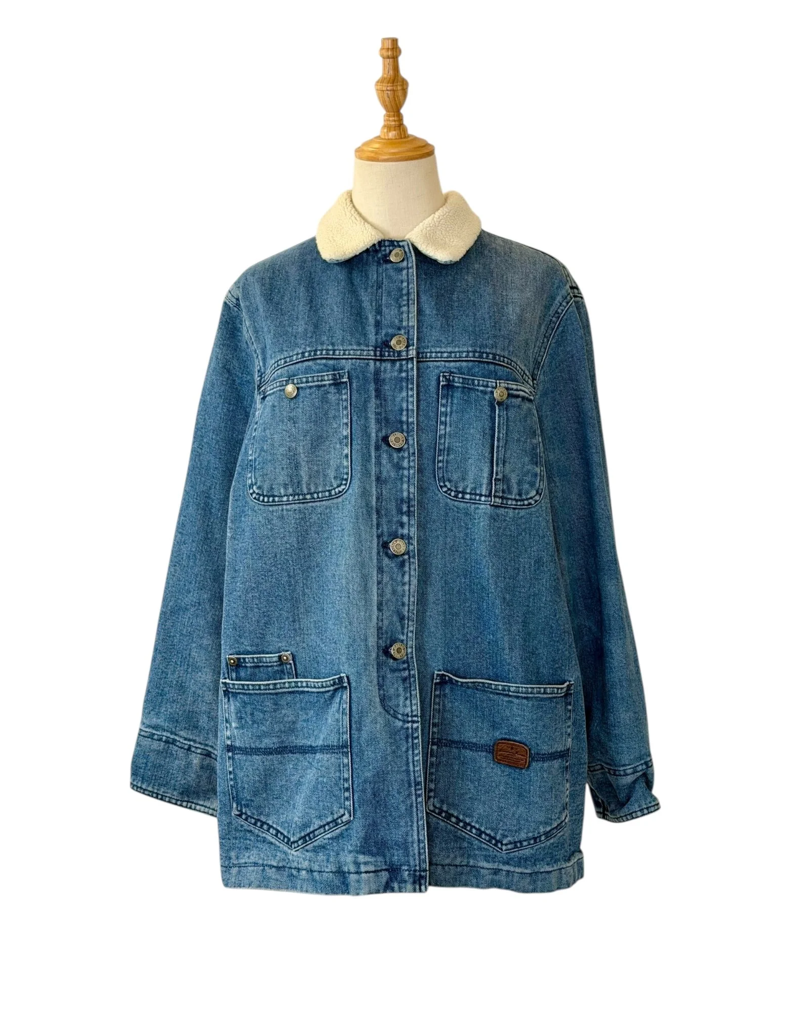 Vintage Y2K Lauren Jeans Co. Ralph Lauren Denim Chore Coat with Sherpa Collar & Quilted Lining