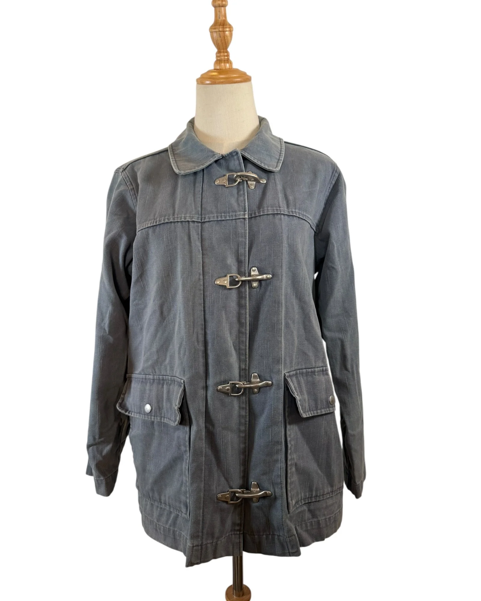 Vintage Y2K LL Bean Blue Grey Canvas Fireman Chore Coat