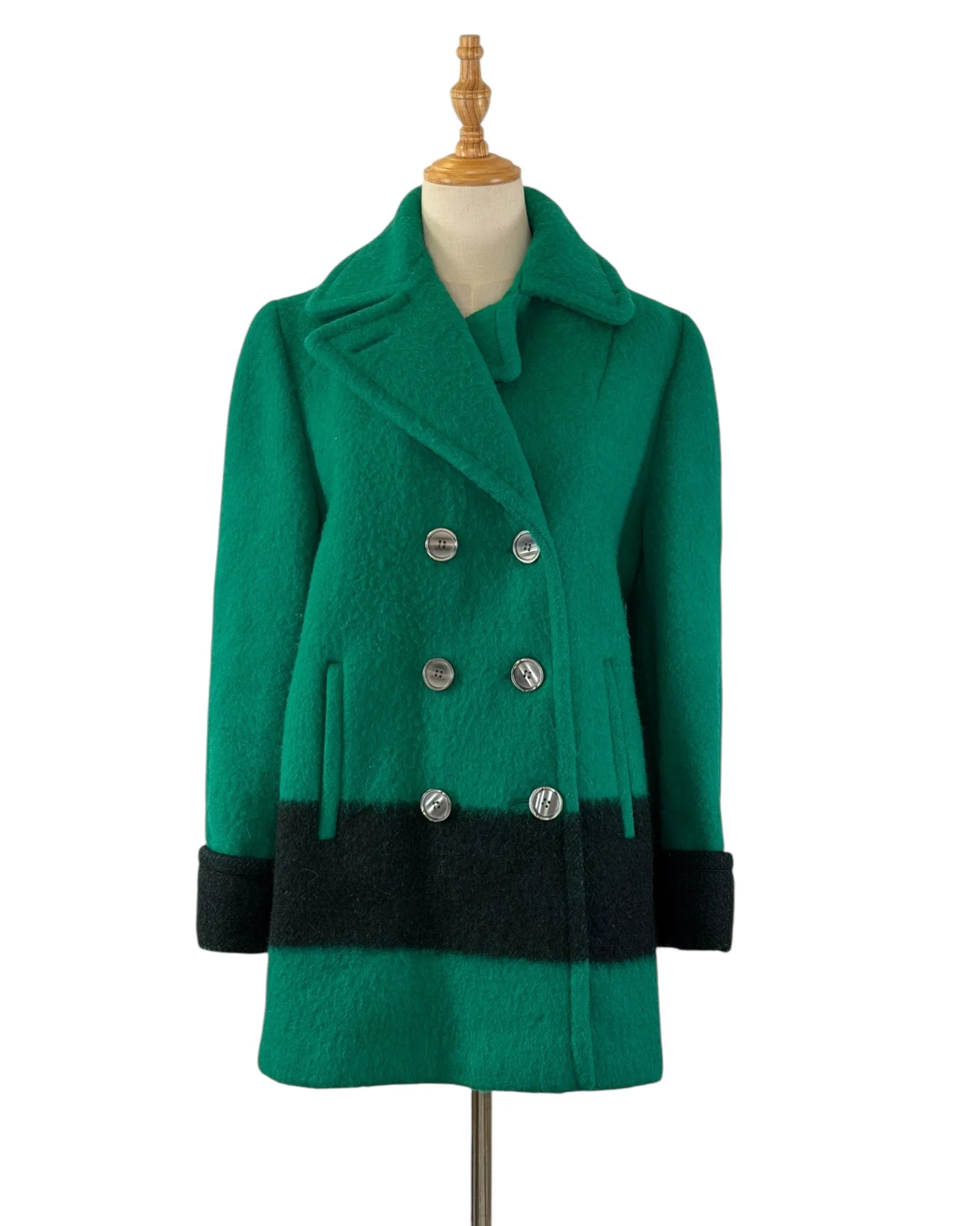 Rare Vintage 1960s/1970s Green Hudson's Bay 100% Wool Point Blanket Double Breasted Coat