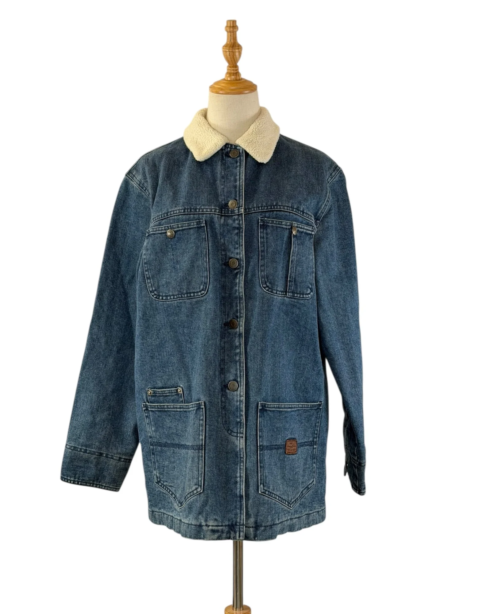 Vintage Y2K Lauren Jeans Co. Ralph Lauren Denim Chore Coat with Sherpa Collar & Quilted Lining
