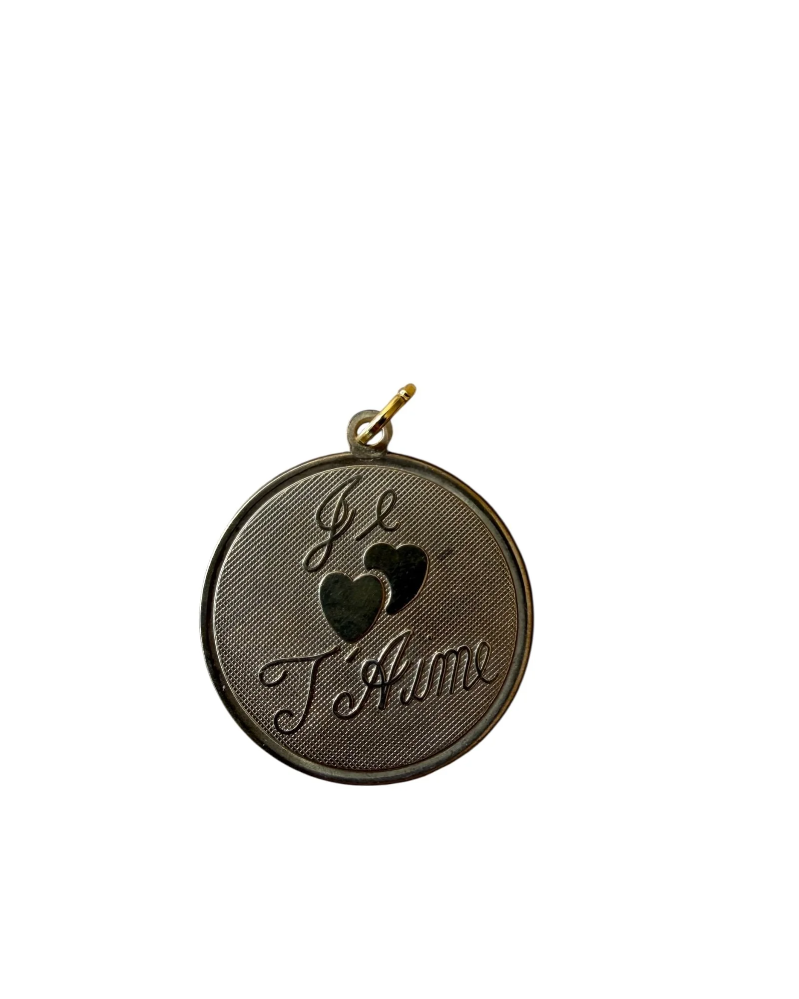Vintage Large Round Je T'aime Brass Charm