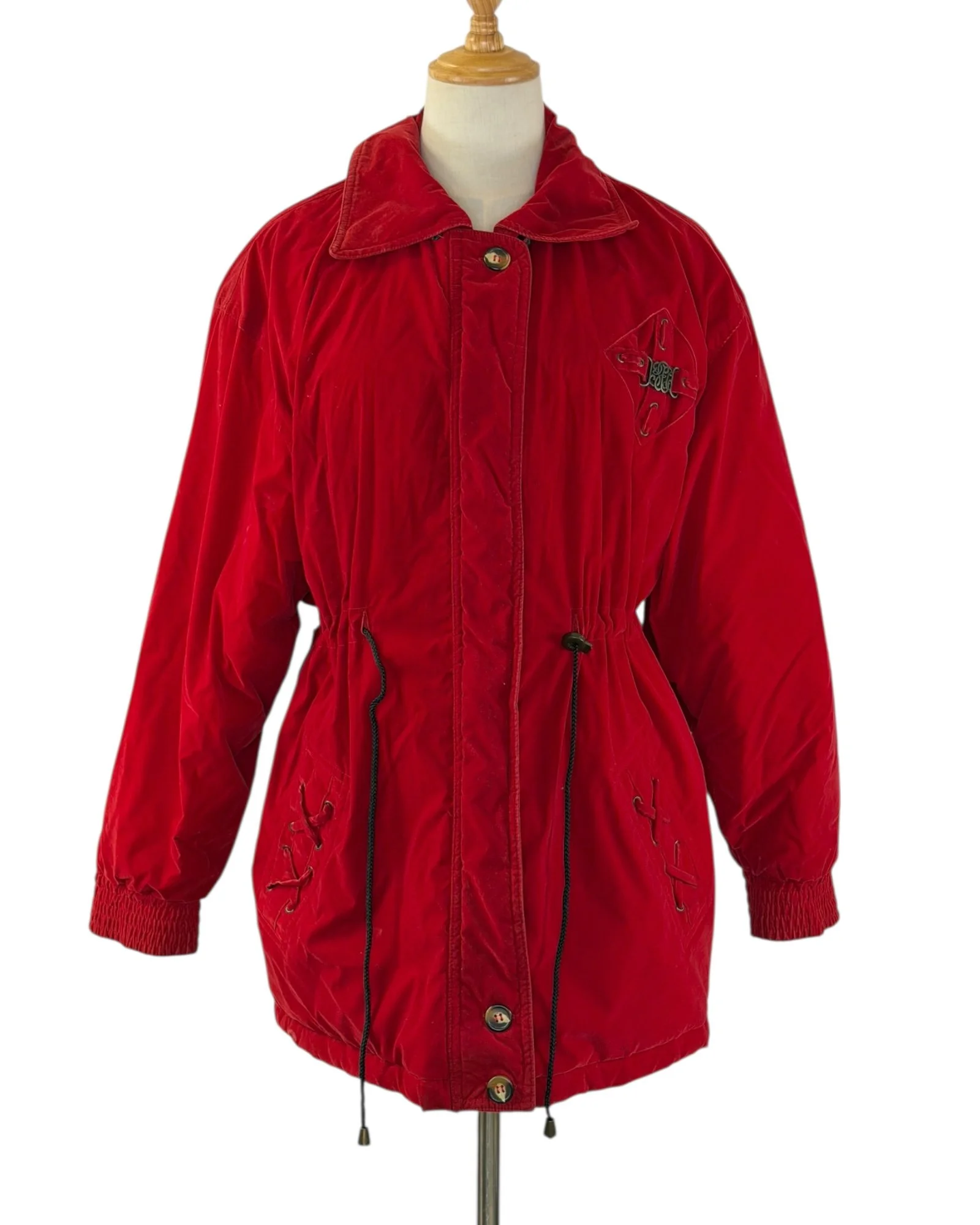 Vintage 1980s/1990s Soft Red Velvet Cinch Waist Starling Parka