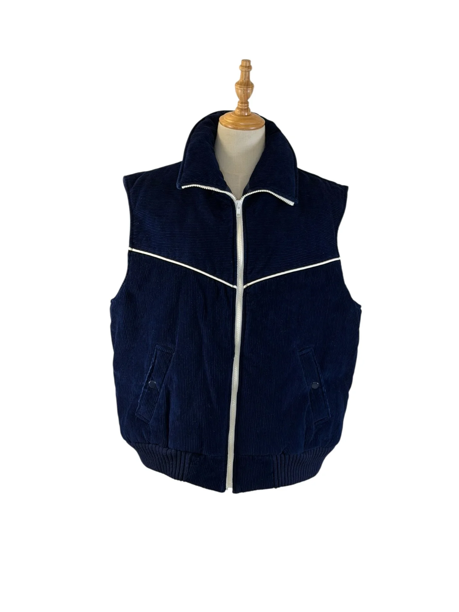 Vintage 70s Navy Blue Corduroy Puffy Vest