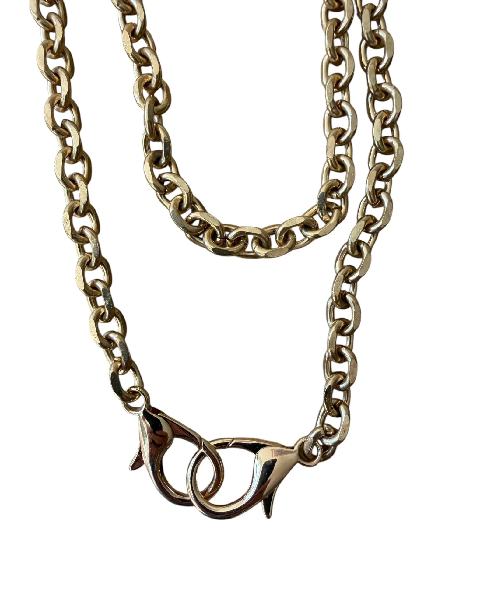 Vintage Gold Toned Long Double Clasp Chain Necklace, 40" Long