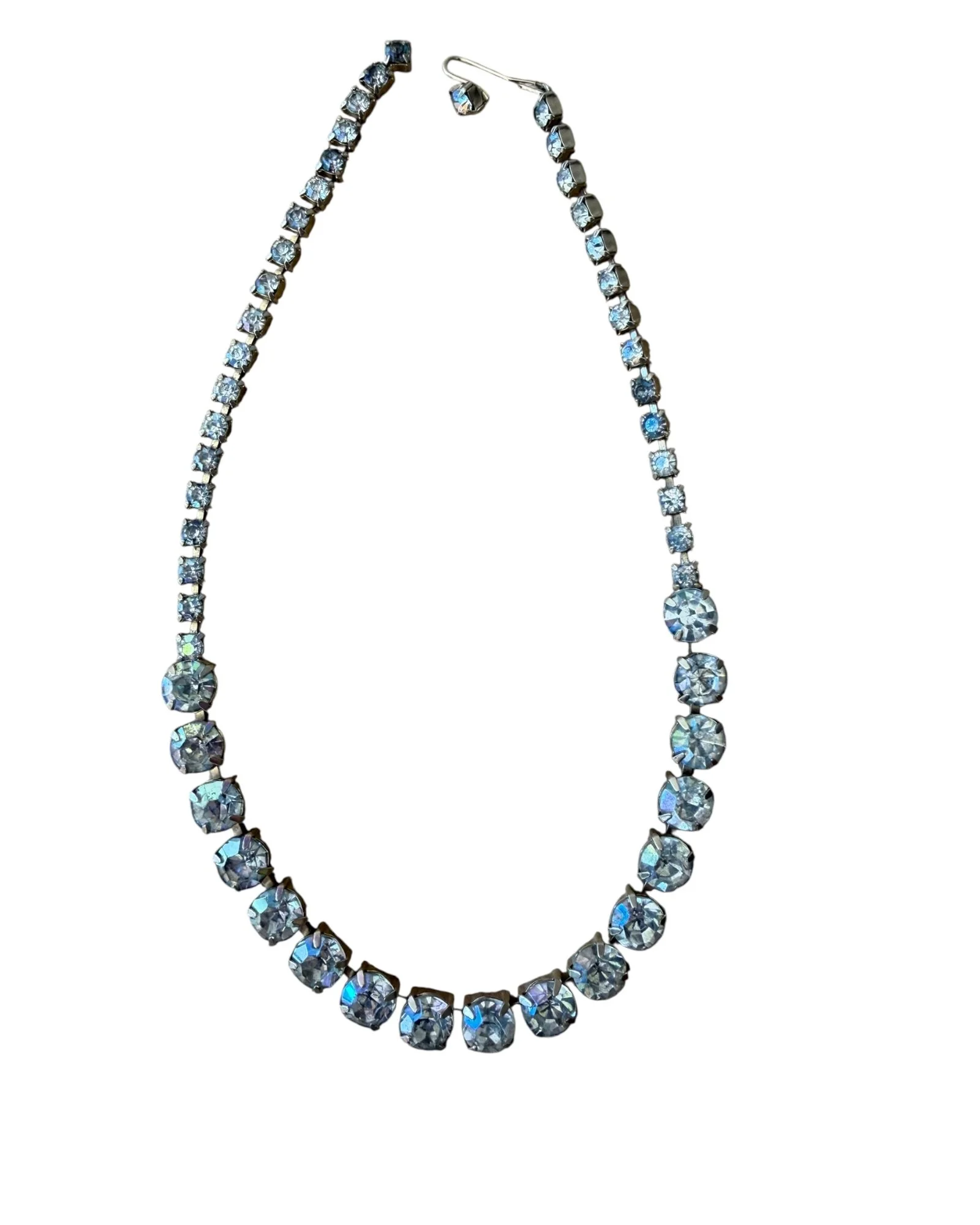 Vintage Gold Toned Single Row Rhinestone Collar Choker Necklace, 15" Long