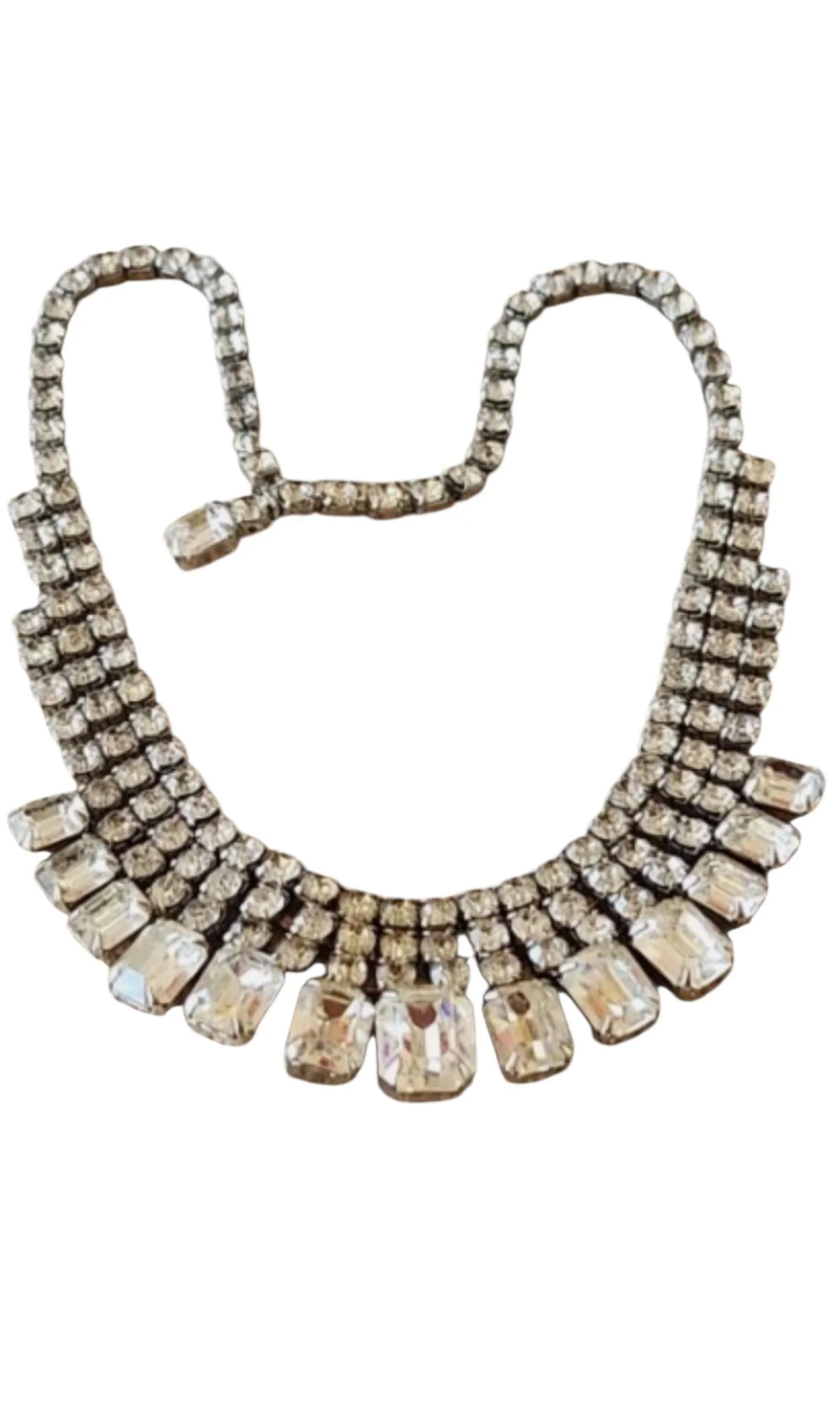 Vintage Weiss Silver Toned Rhinestone Collar Necklace, 16" Long