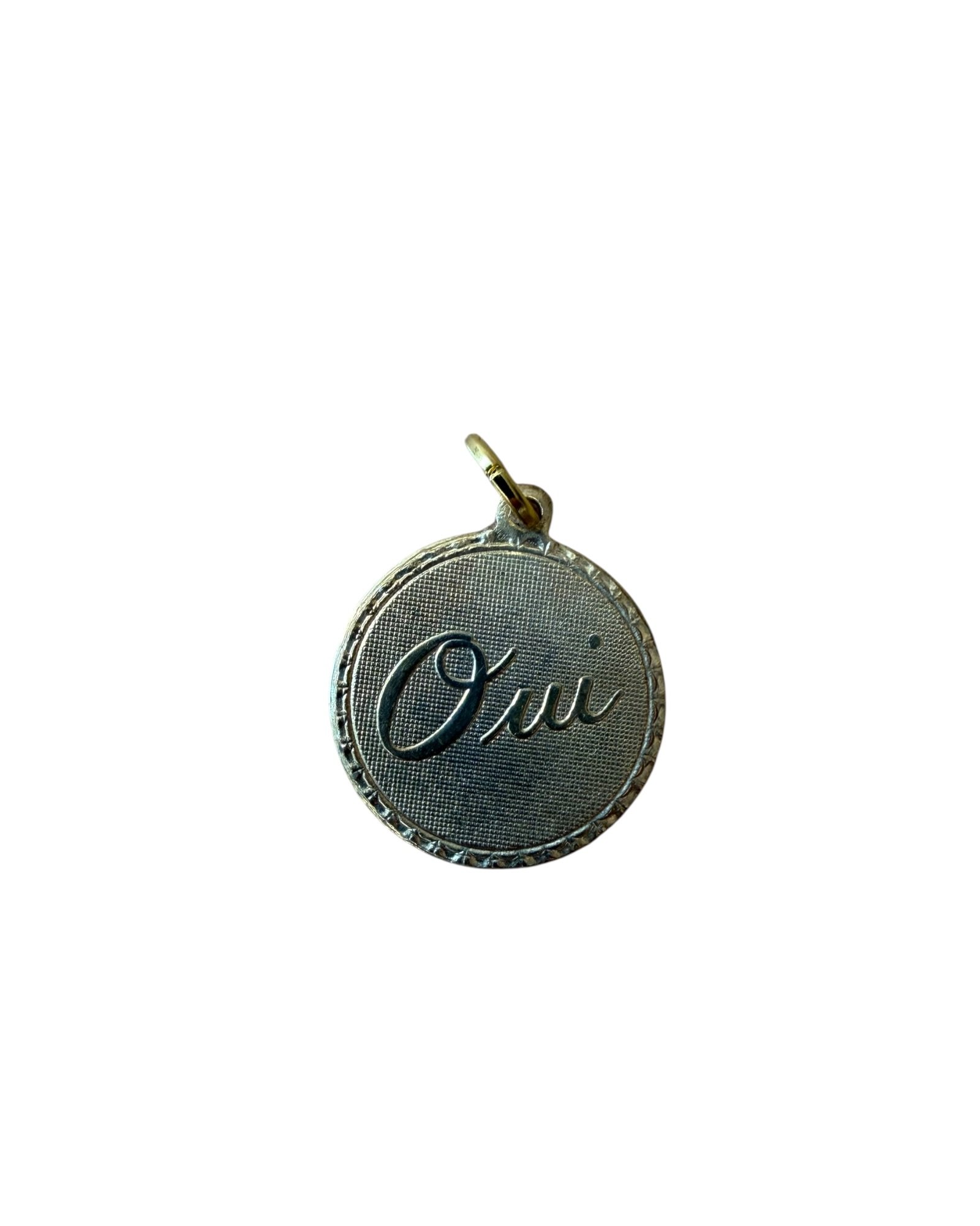 Vintage Small Round Oui Brass Charm