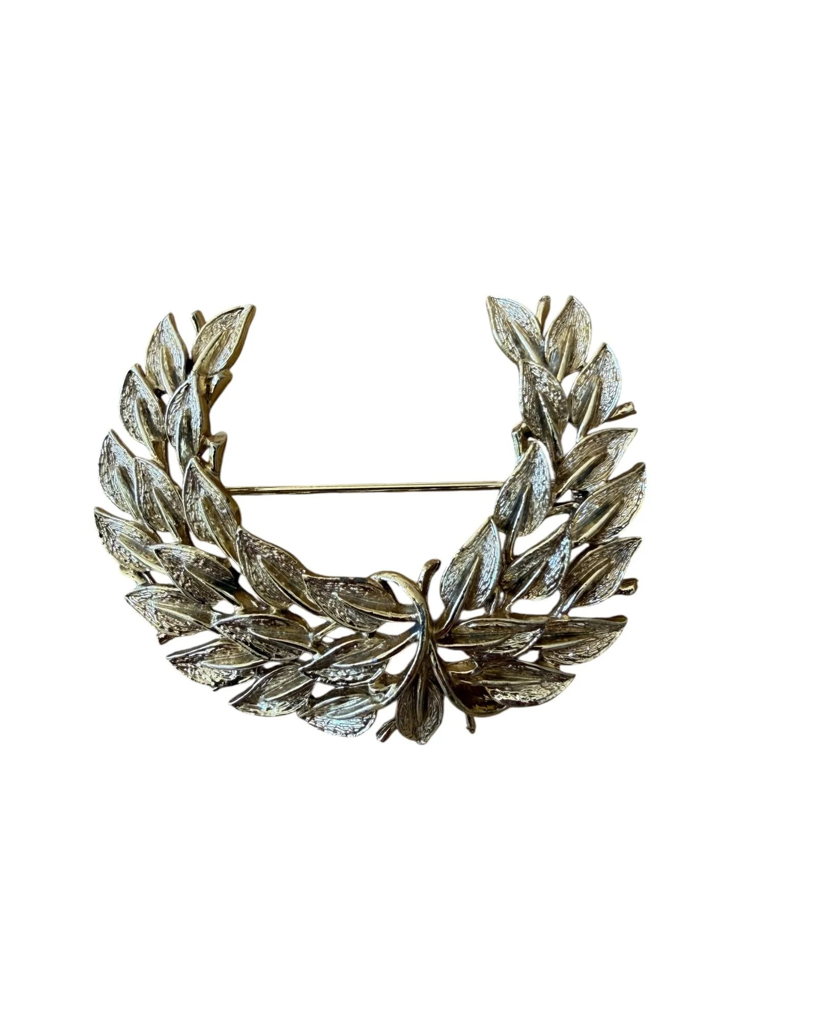 Vintage 60s Coro Large Gold Toned Leaf Crescent Brooch