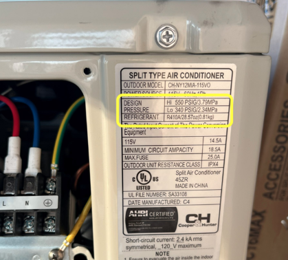 A mini-split should have specs listed on the unit.