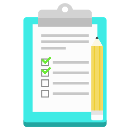 A clipboard with a checklist showing completed items and a pencil, representing a remote work security checklist for business IT policies