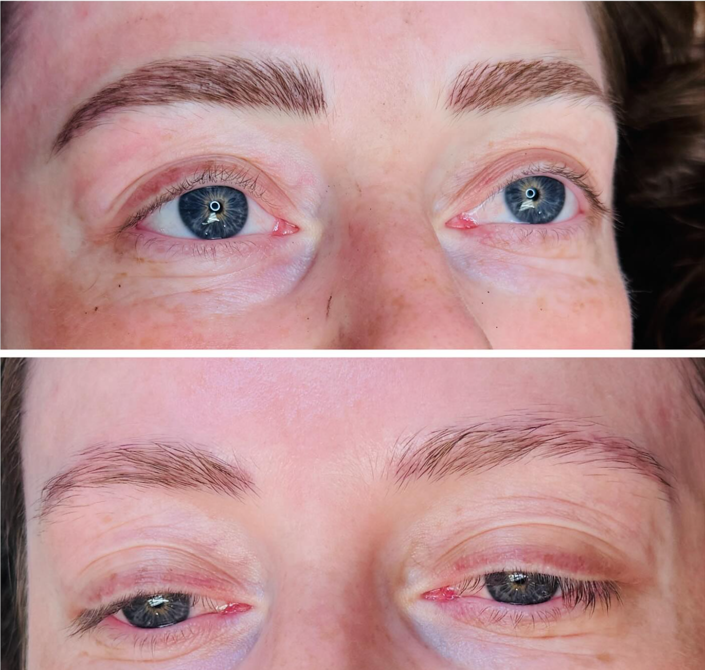 Woman with eyebrow nanoblading before and after