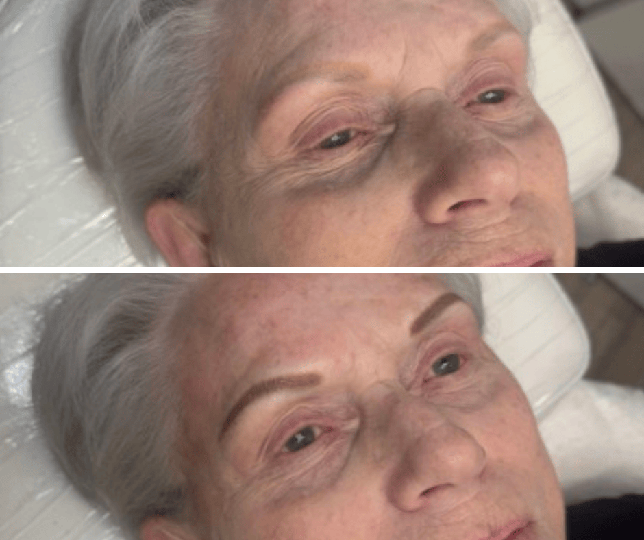 Example of powder brows on older skin