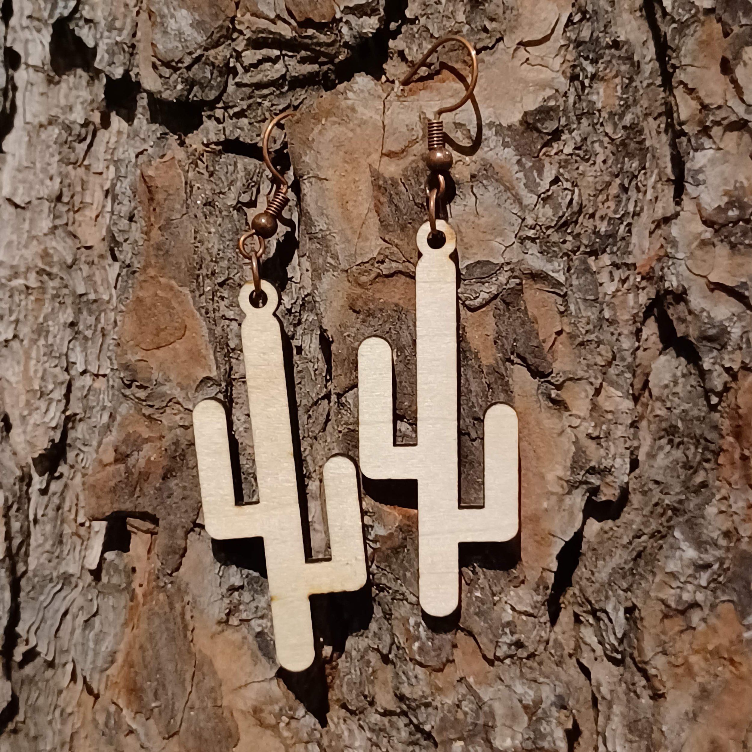 Classic Wood Cactus Earrings