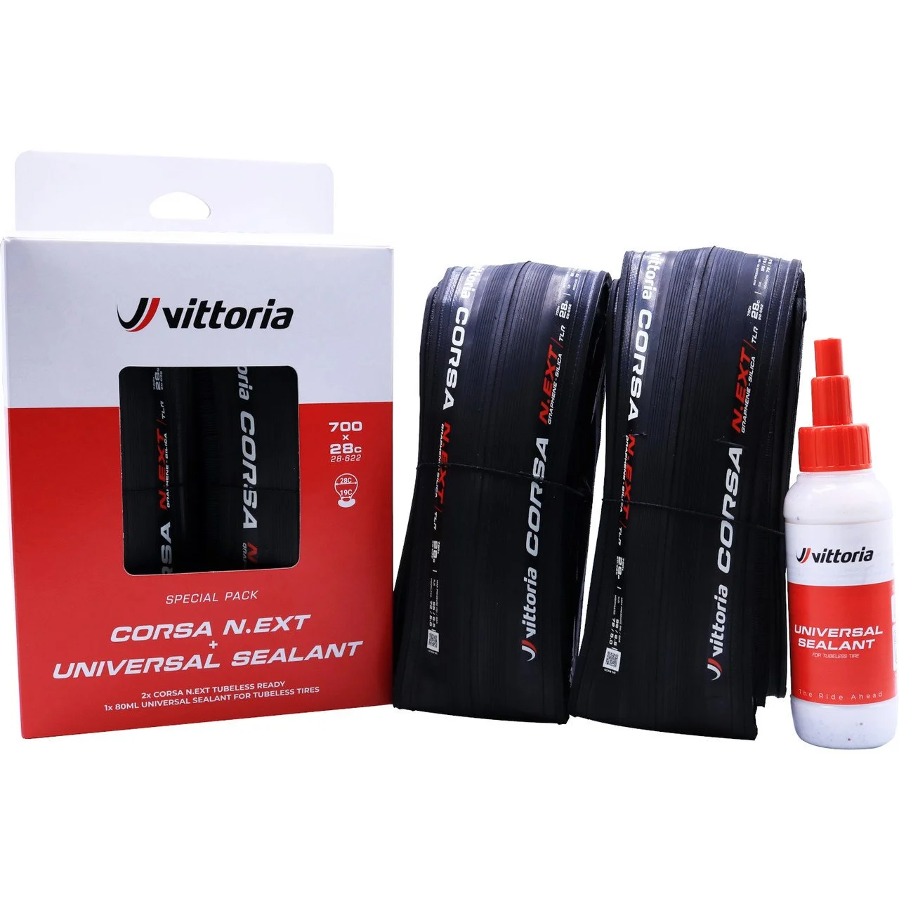 VITTORIA | TWIN PACK CORSA N.EXT TLR G2 BLACK 700X28mm + 80ML SEALANT