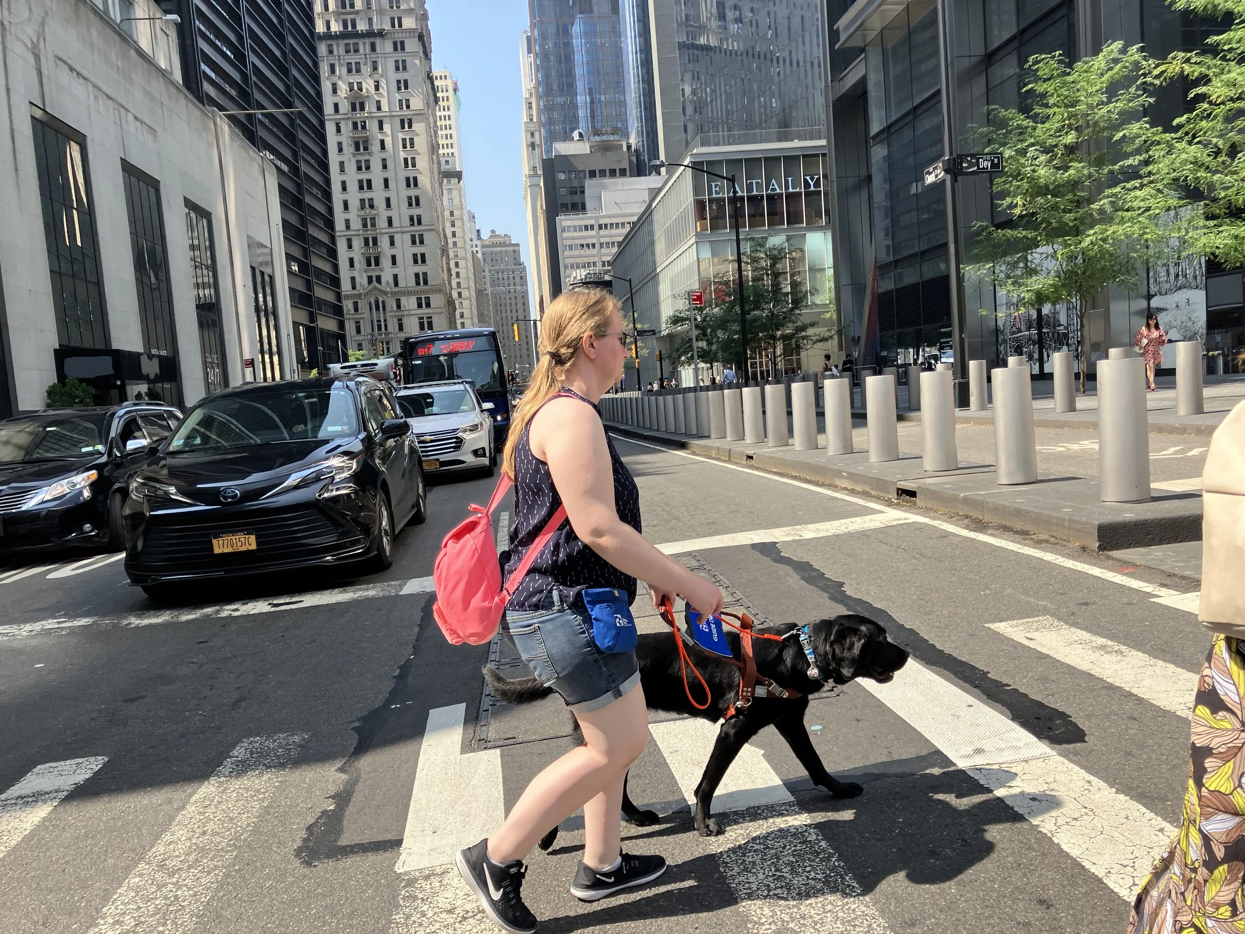 Lindsay and Eve crossing a street in New York City.
