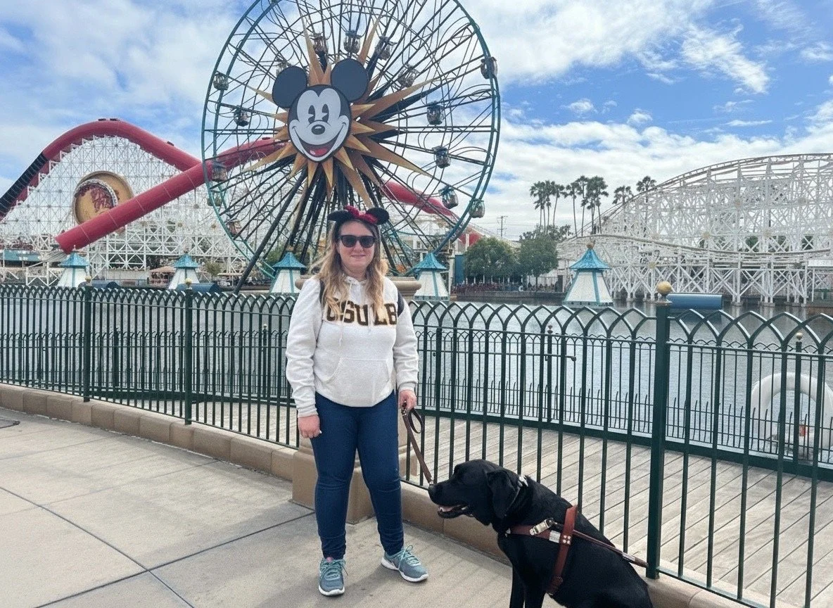 Lindsay and Eve in front of the California Adventure Faris wheel.