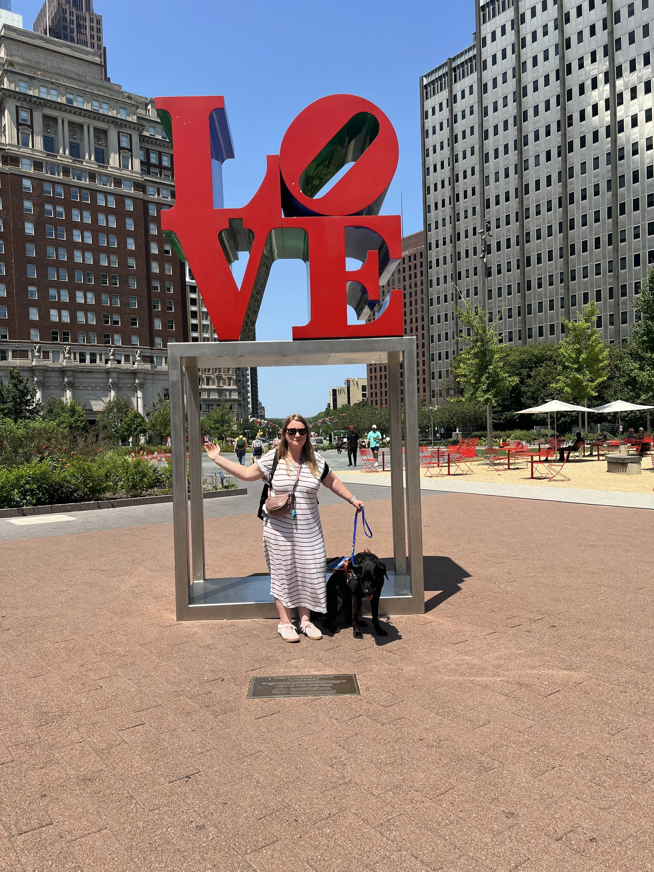 Lindsay and Eve in front of the Love Sign in Philly.