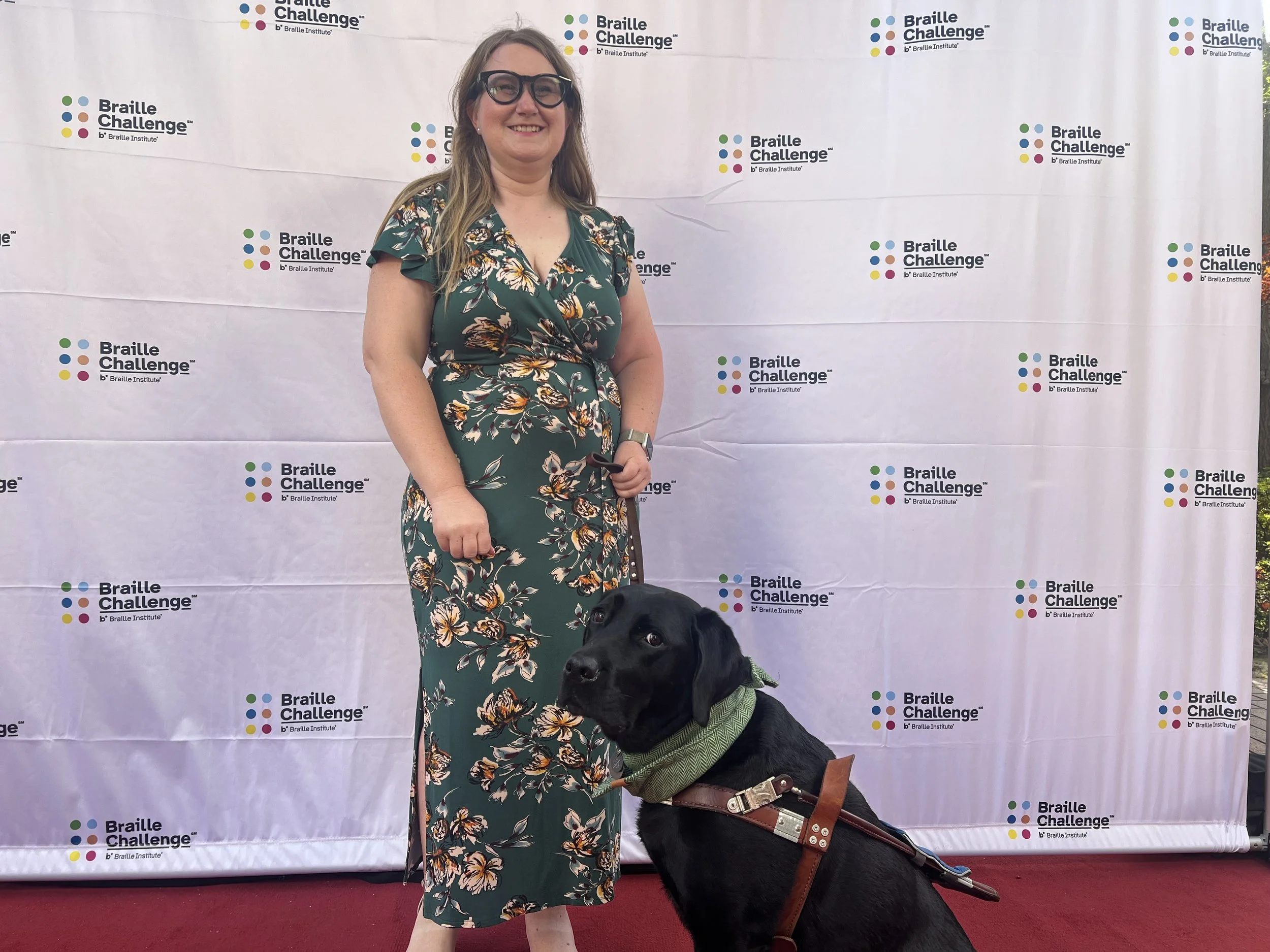 Lindsay and Eve on the red carpet at the 2026 Braille Challenge.