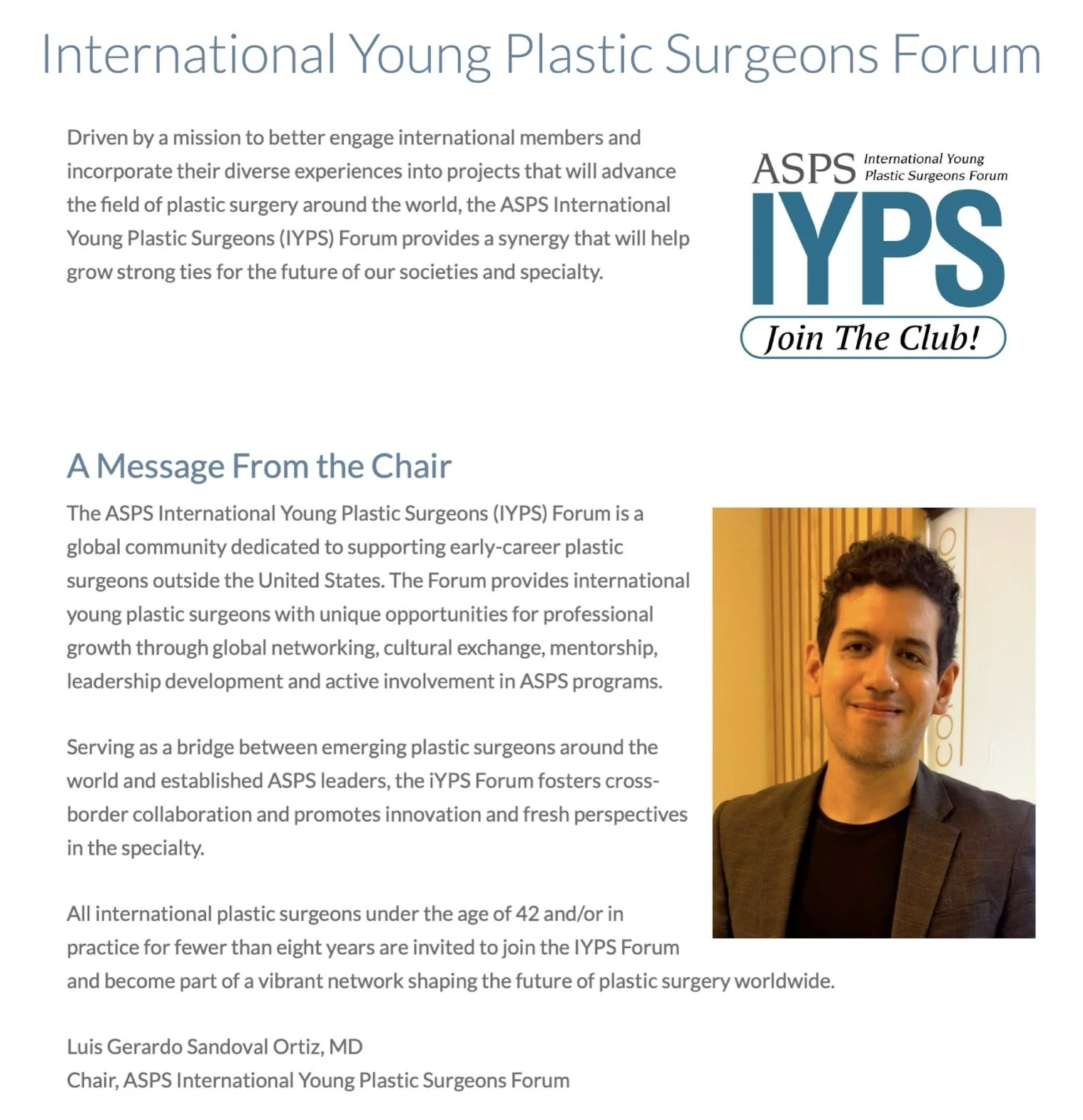 Nombramiento oficial del Dr. Luis Gerardo Sandoval como Chair del IYPS Forum de la ASPS