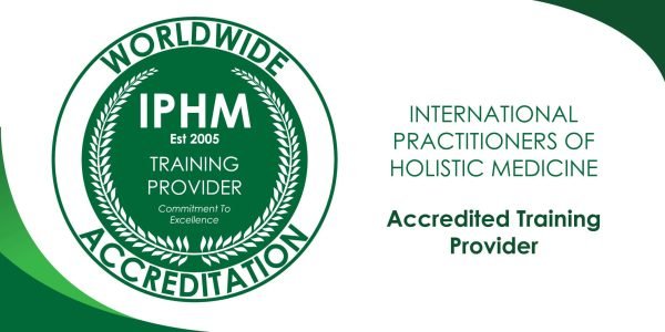 Logo of IPHM with the text 'International Practitioners of Holistic Medicine, Accredited Training Provider, Established 2005' on a white background with green accents.