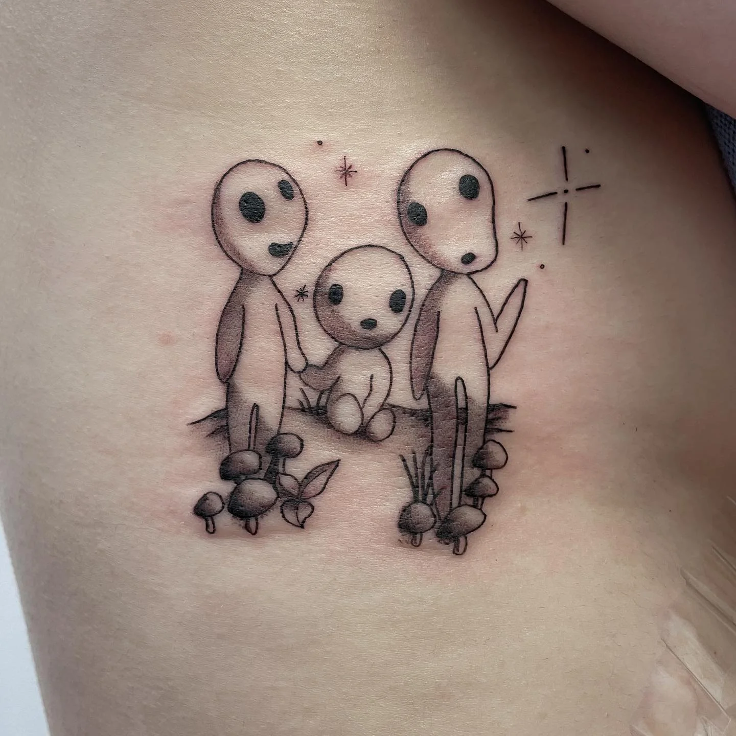 Kodama family representing my client and her two sisters ✨ 
Thank you so much for toughing out this rough spot! 

@allsaints.tattoo 

#adelaidetattoos#neotraditonaltattoos #flash #armtattoo #armtattoos #lineworkers  #blackworktattoo #blackworkers #fl