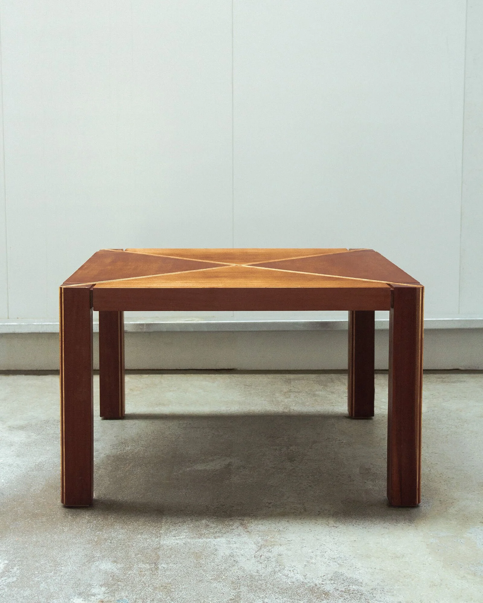 vintage mid-century dining table  Art Deco dining table  solid wood dining table  geometric veneer inlay  fruitwood veneer  mid-century modern furniture  vintage dining furniture