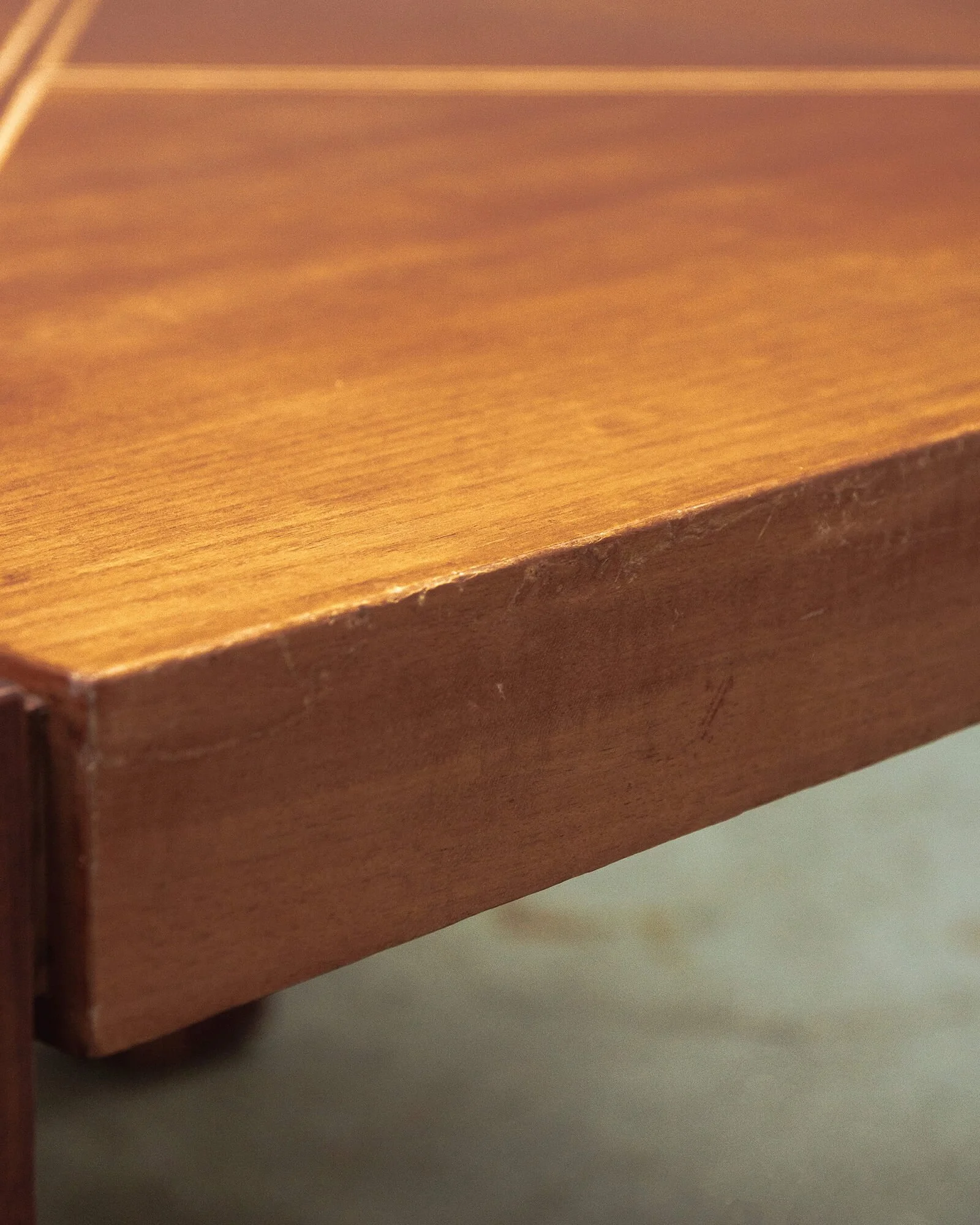 vintage mid-century dining table  Art Deco dining table  solid wood dining table  geometric veneer inlay  fruitwood veneer  mid-century modern