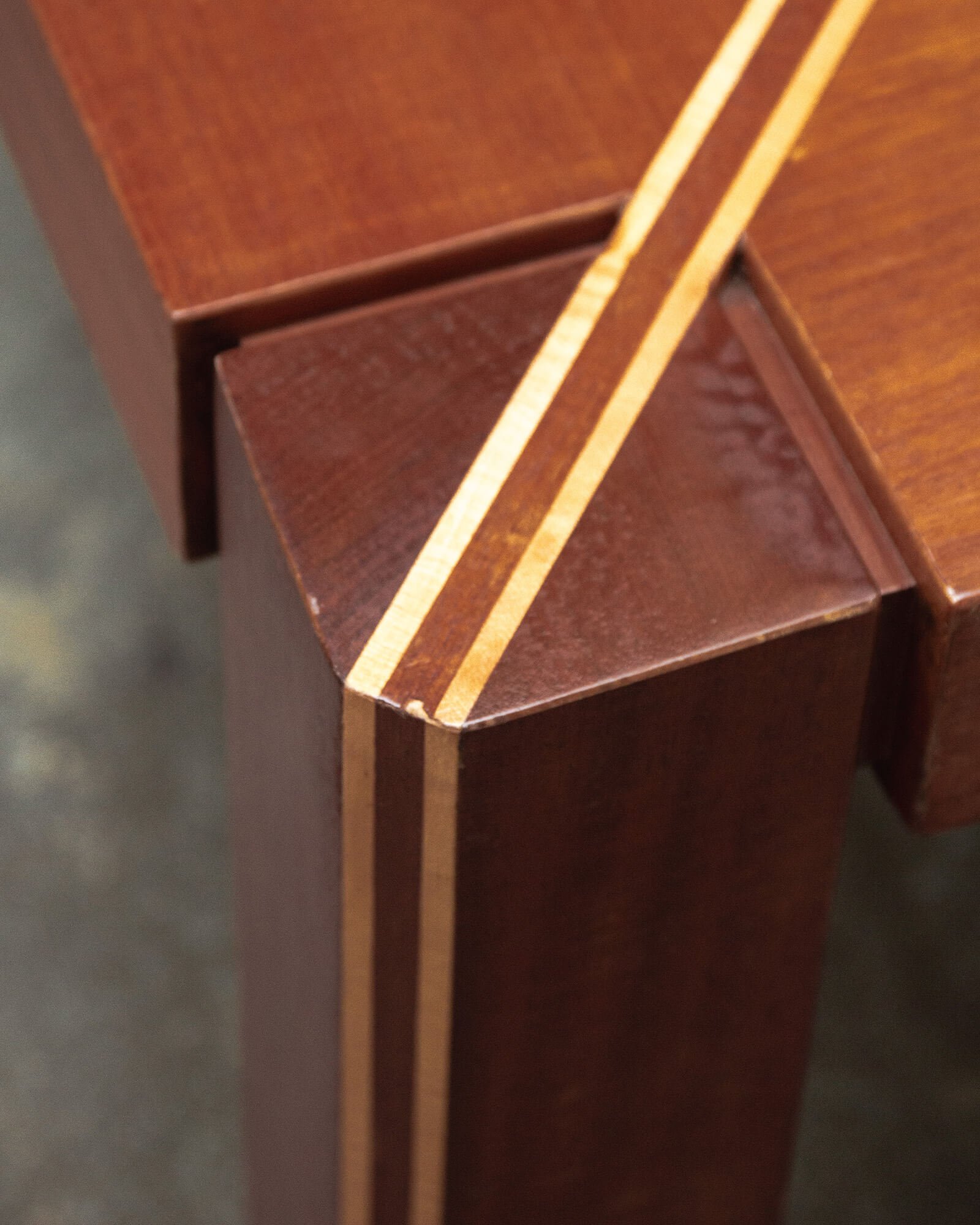 vintage mid-century dining table  Art Deco dining table  solid wood dining table  geometric veneer inlay  fruitwood veneer  mid-century modern