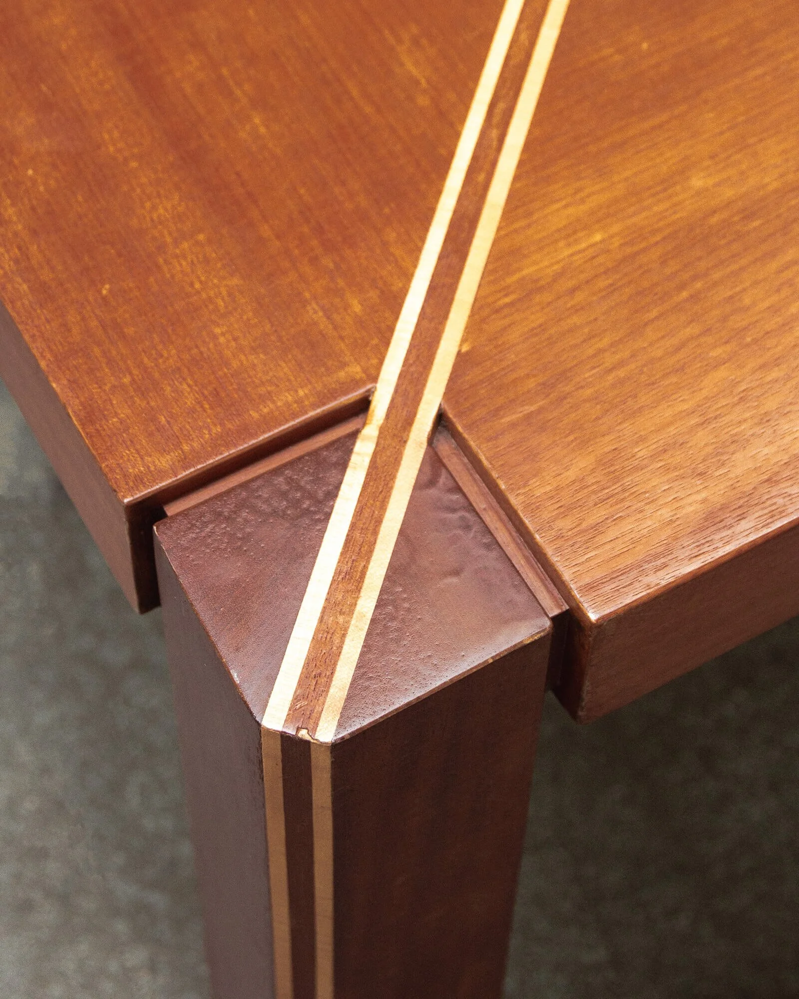 vintage mid-century dining table  Art Deco dining table  solid wood dining table  geometric veneer inlay  fruitwood veneer  mid-century modern