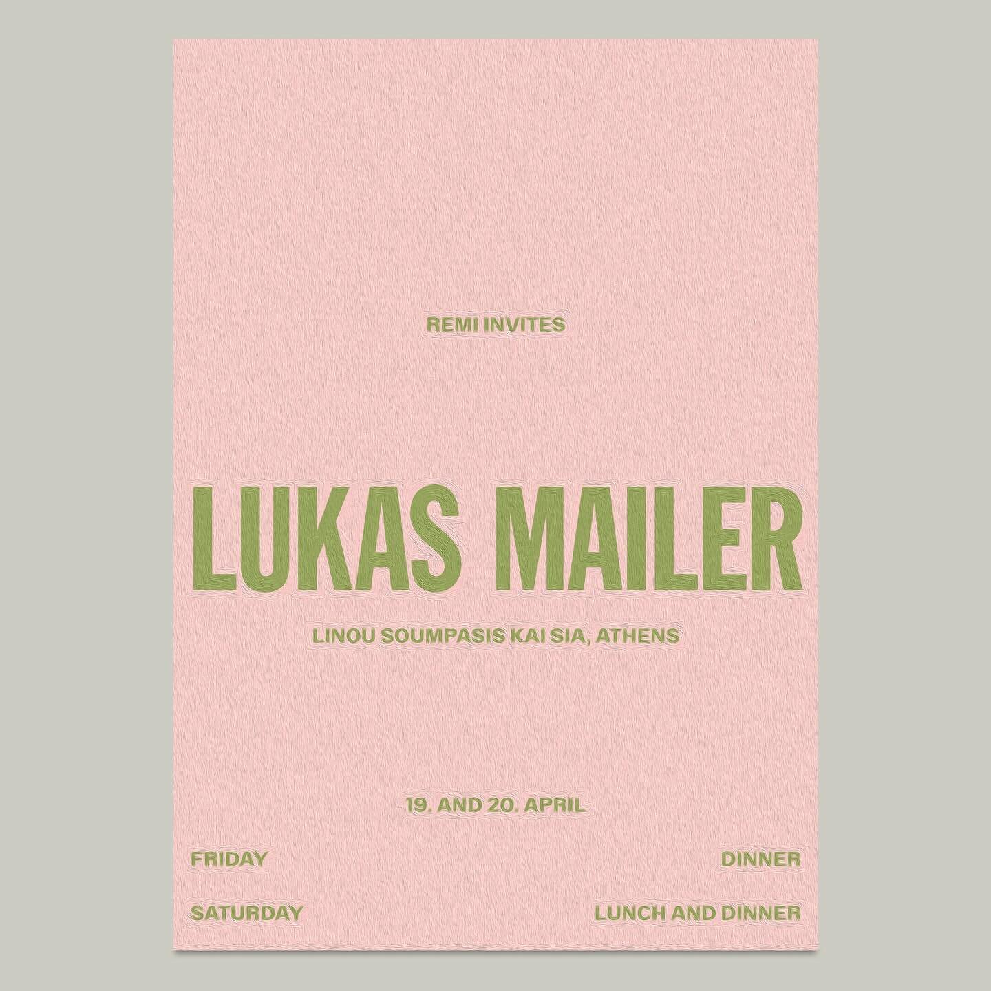 REMI INVITES LUKAS MAILER! 

We are pleased to welcome @lsandsia and @riza_limnos Chef in our kitchen. You can expect casual and contemporary new age Taverna style straight from Athens.

This is what you need to know: 
Friday 19 April Dinner from 6pm