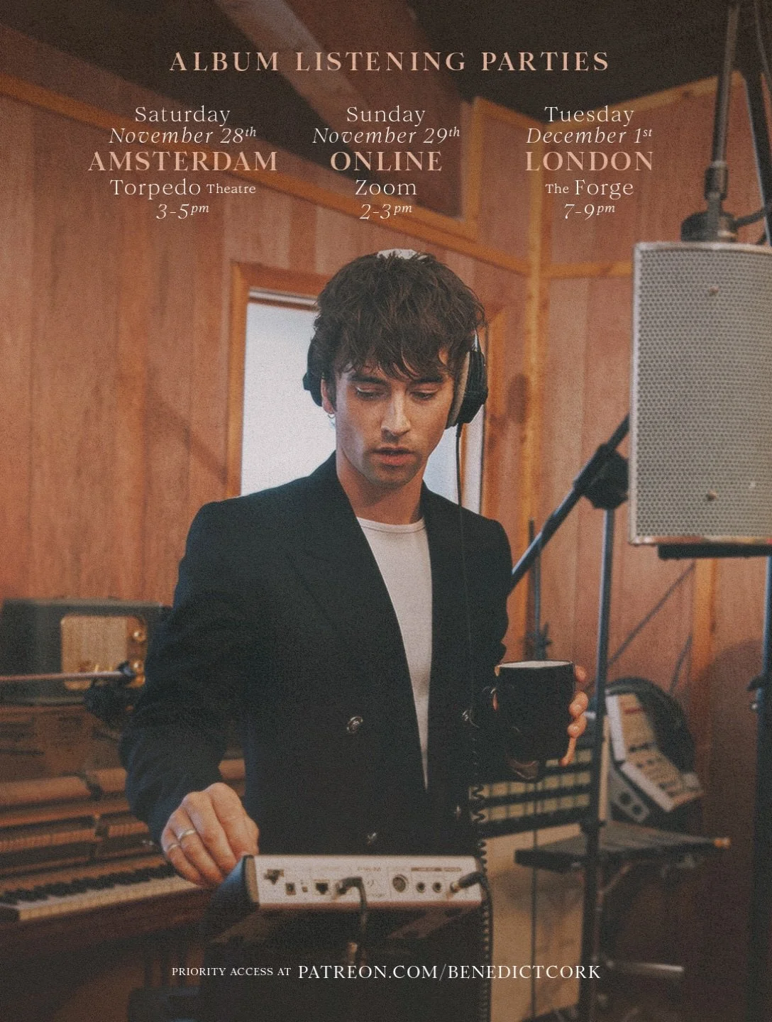 i&rsquo;m so excited to announce three special album listening parties next month to play you the whole thing, top to bottom, for the very first time (!!) i&rsquo;ll be performing some songs live on the night plus i&rsquo;d love your help picking the