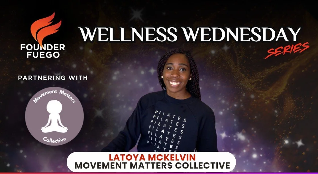 Flyer for Wellness Wednesday series featuring Dr. Tonia Burgess from Soul Sound Sanctuary, with an image of her and a person playing crystal bowls in a dimly lit room with colorful lighting.