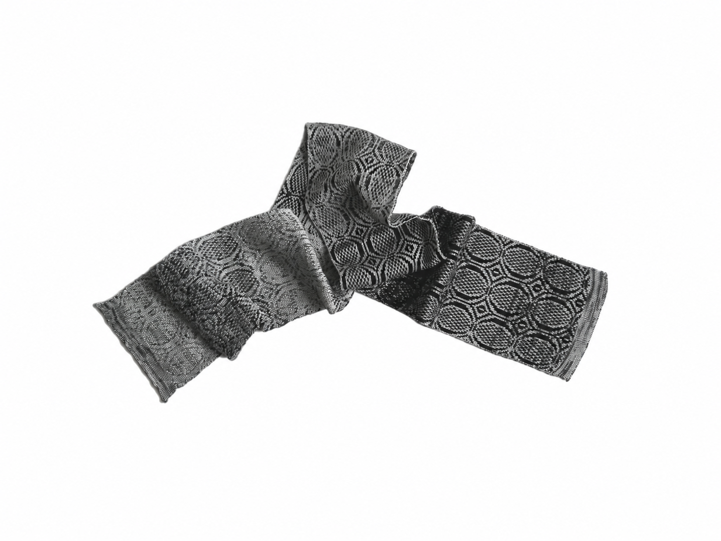 Rock scarf from the Elements collection, loosely draped in a graphic pattern of black  and silver grey.png