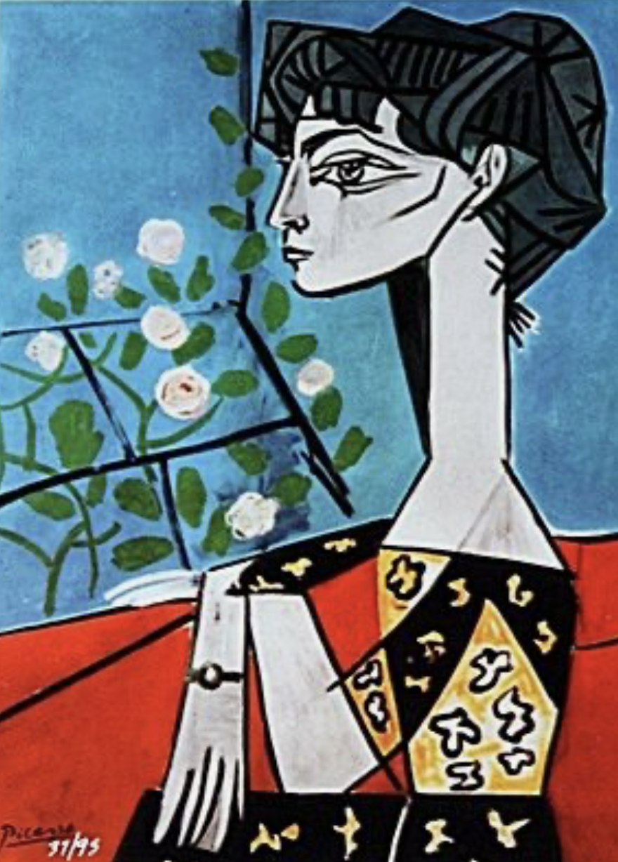 Modernist portrait of a woman in bold colors and graphic lines, reflecting early exposure to modern art and its influence on Studio Myr’s sense of form and aesthetics