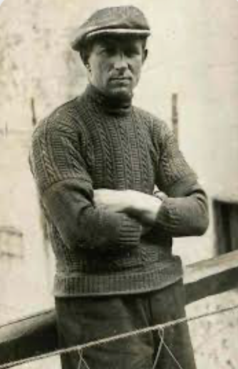 Working Fisherman in Cable-Knit Aran Sweater