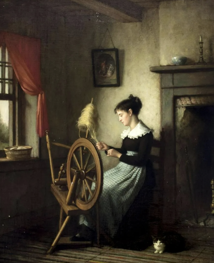 Spinning flax with a wheel