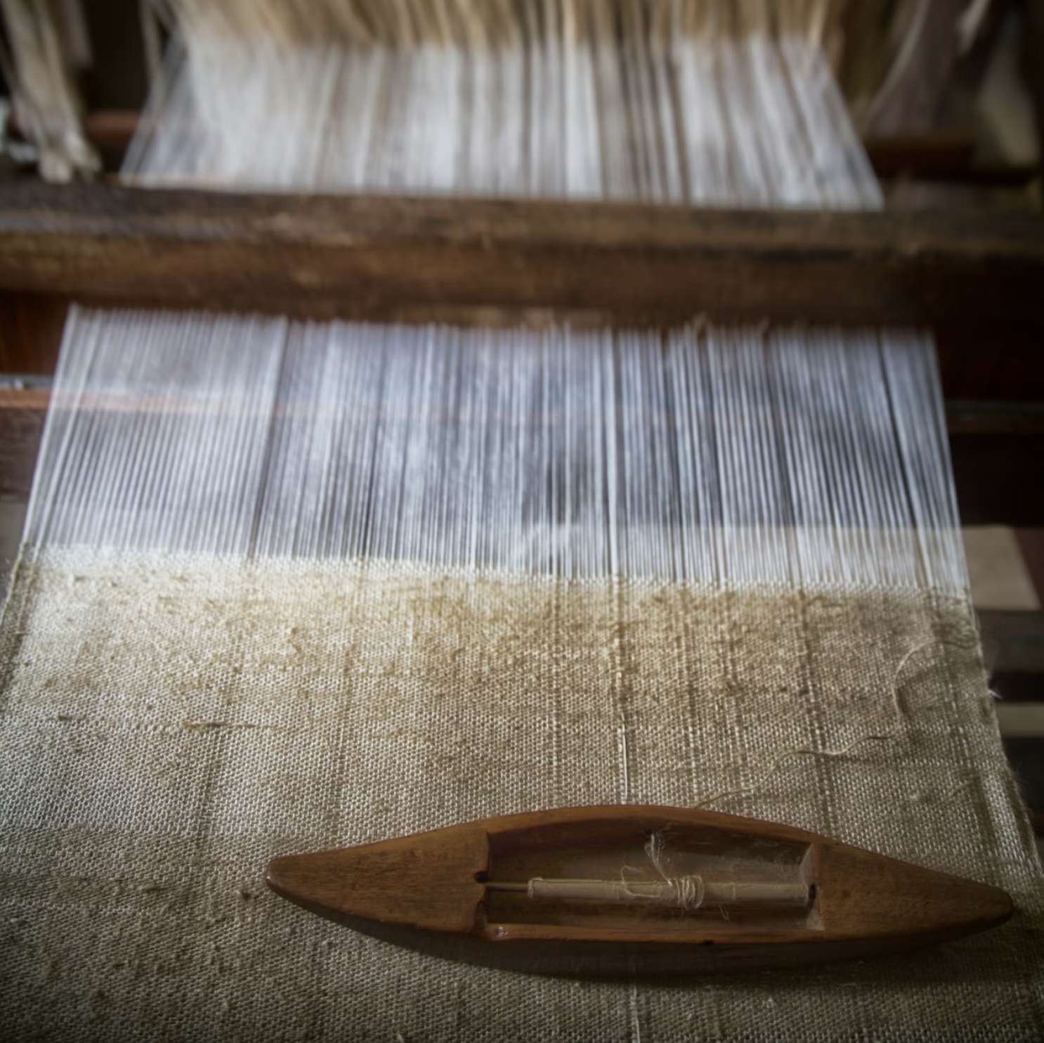 Traditional linen weaving on a handloom
