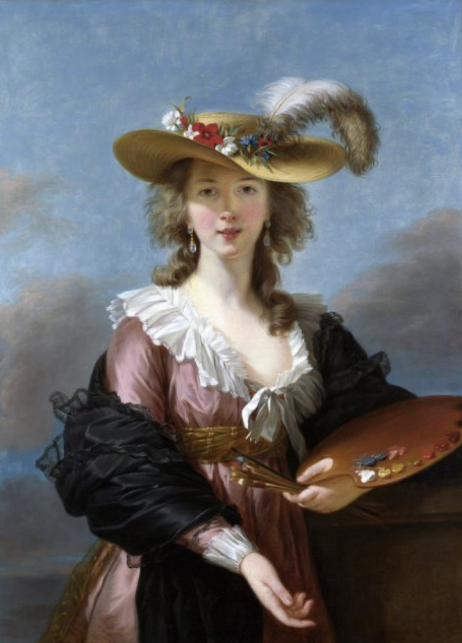 18th-century portrait of a woman wearing a linen gown with gathered neckline