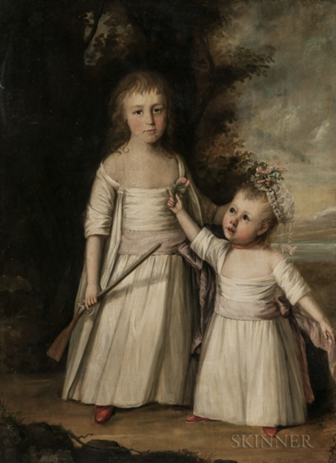 18th-century portrait of children wearing simple white linen garments