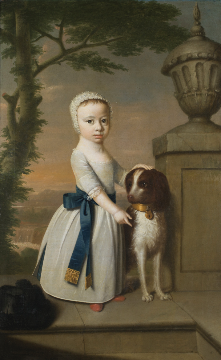 18th-century portrait of a child in a white linen dress