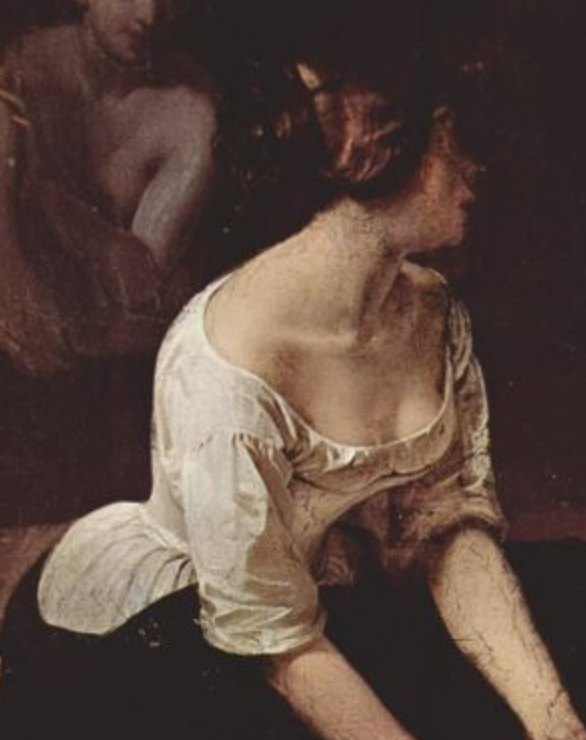 19th-century woman wearing a linen chemise