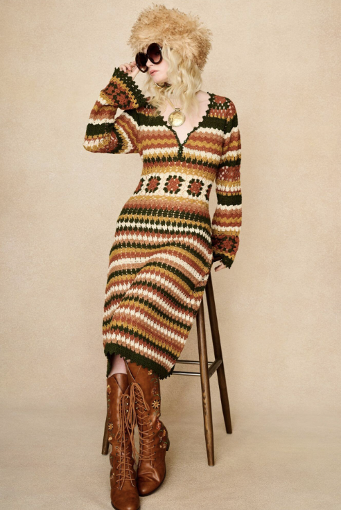 1970s Crochet Fashion — Colourful Striped Dress