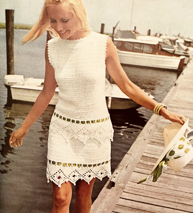 Vintage Crochet Fashion — White Summer Dress, 1970s