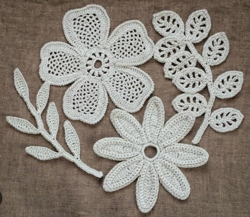 Irish Crochet Lace — Handmade Floral and Leaf Motifs