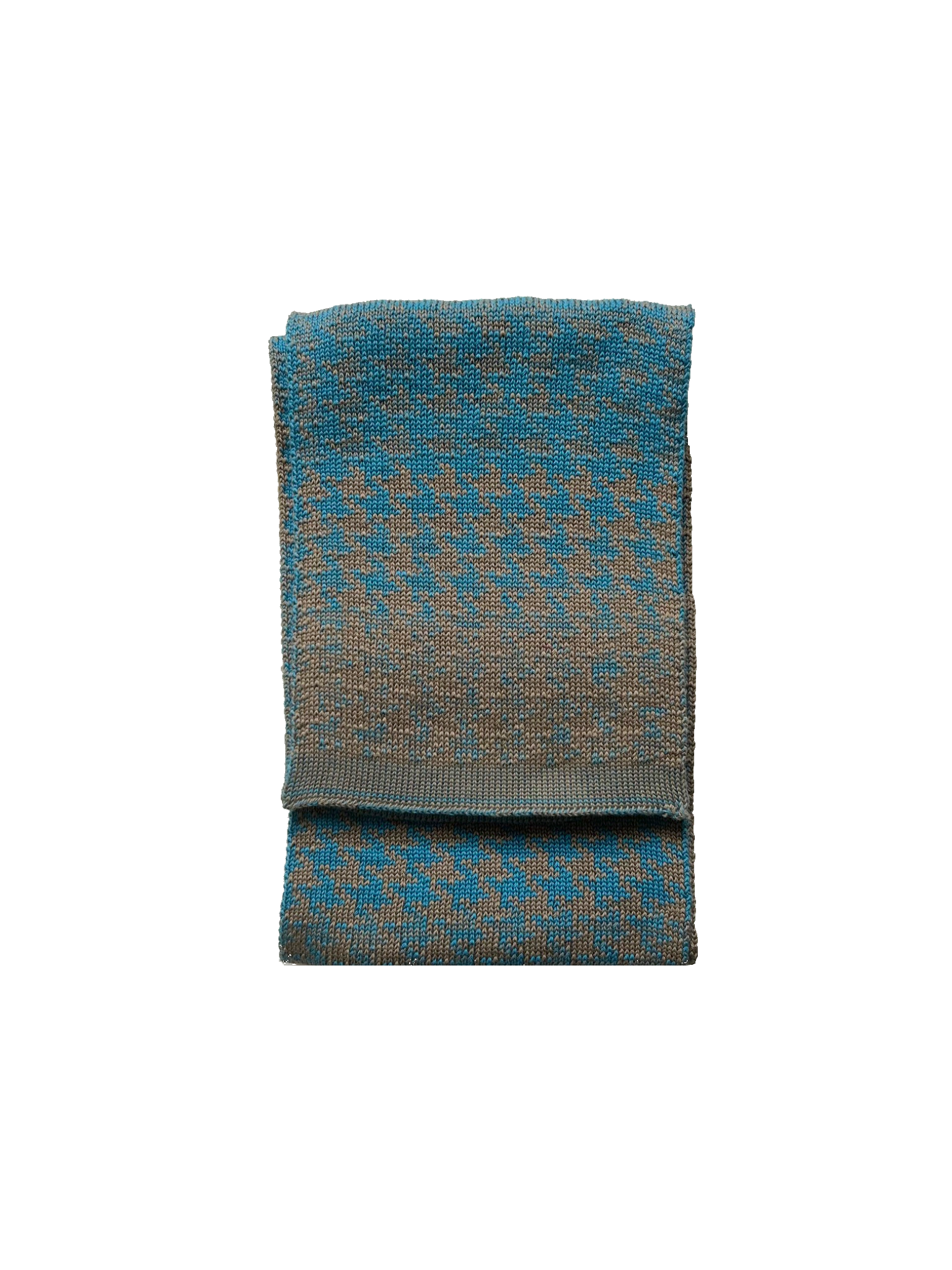 Folded Teal scarf from the Elements collection, featuring a refined graphic pattern in teal blue and mauve grey.png