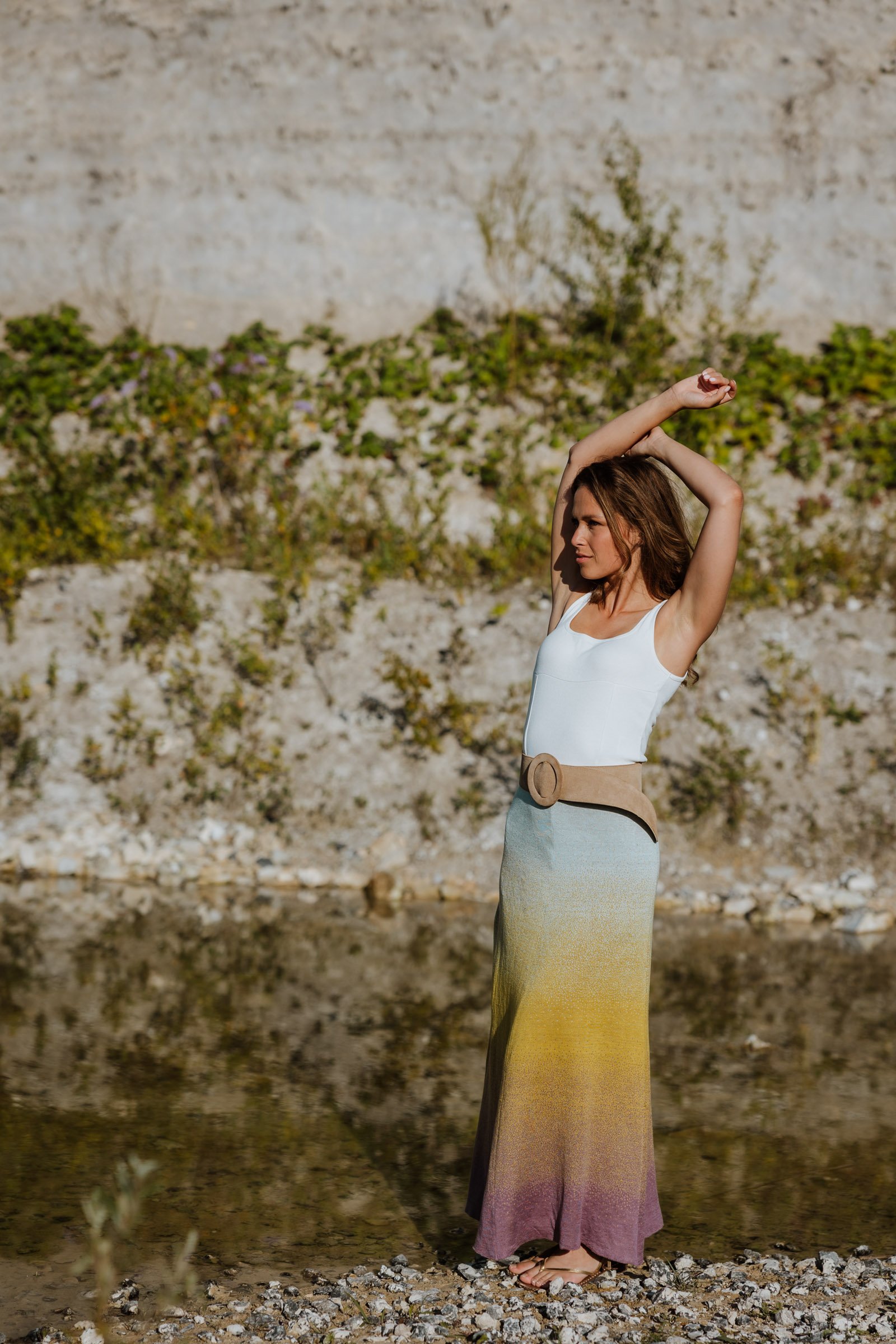 Studio Myr Ibiza gradient maxi skirt in lime and lilac