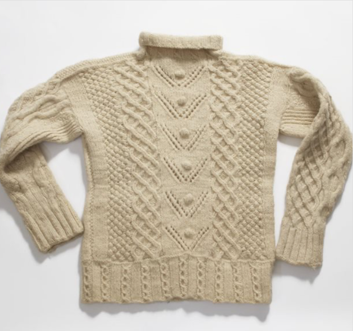 Early Aran jumper made of bainín wool, held in the collection of the National Museum of Ireland