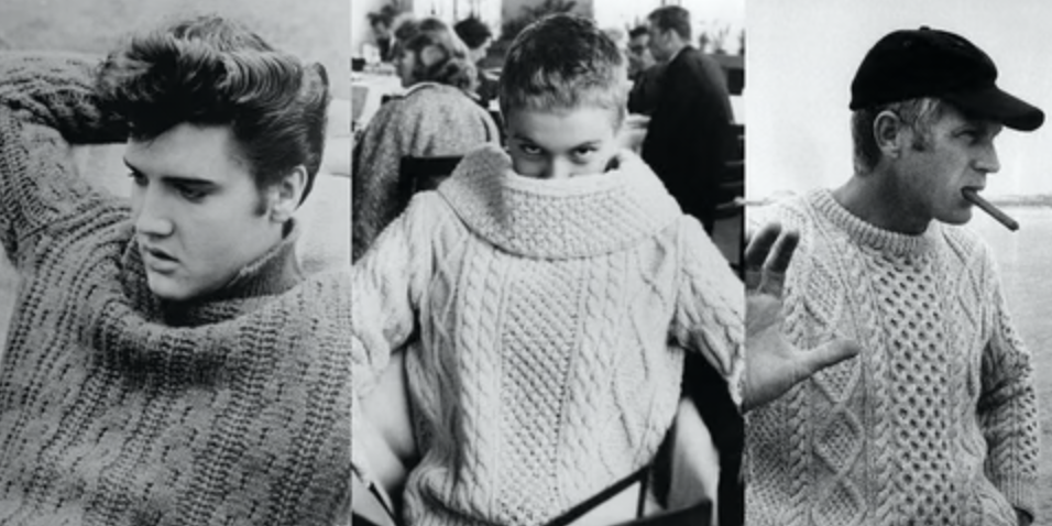 Elvis Presley, Jean Seberg and Steve Mcqueen wearing Aran jumpers
